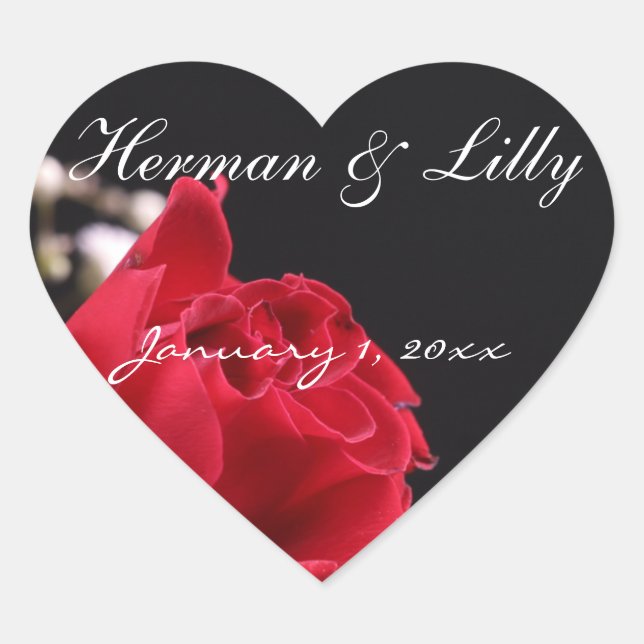 Rote Rose Bouquet Personalisiert Wedding Herz-Aufkleber (Vorderseite)