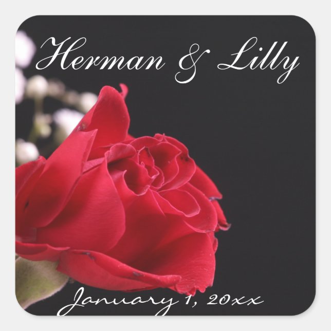 Rote Rose Bouquet Personalisiert Wedding Quadratischer Aufkleber (Vorderseite)