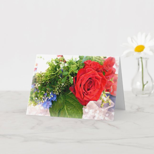 Rote Rose Bouquet Valentine's/Happy Anniversary Karte (Kleine Pflanze)