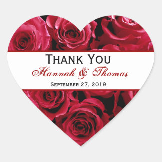 Rote Rose Bouquet Vielen Dank, Bride Groom Wedding Herz-Aufkleber