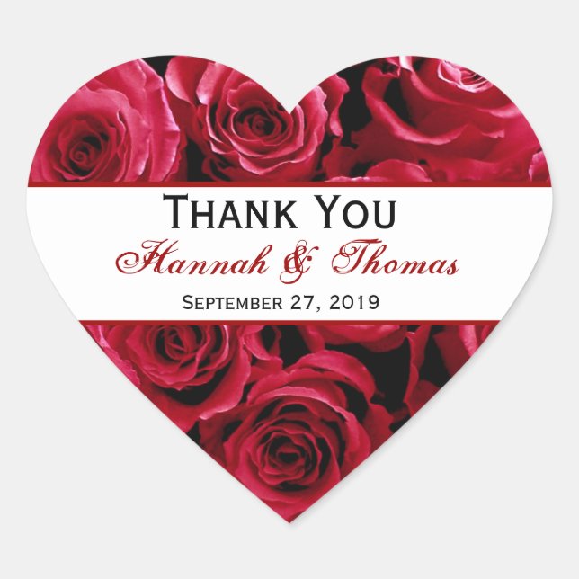 Rote Rose Bouquet Vielen Dank, Bride Groom Wedding Herz-Aufkleber (Vorderseite)
