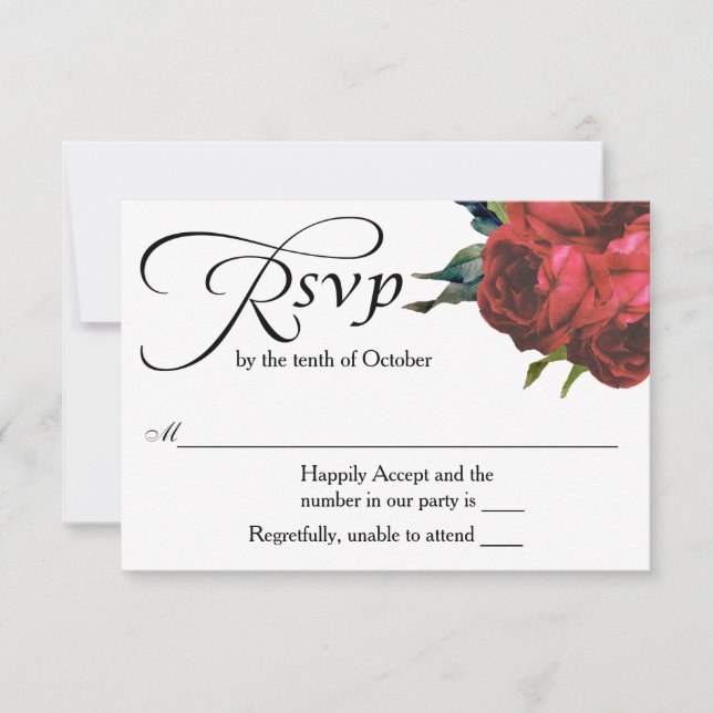 Rote Rose Bouquet Wedding RSVP (Vorderseite)