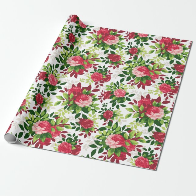 Rote Rose Bouquet Wrapping Paper Geschenkpapier (Ungerollt)