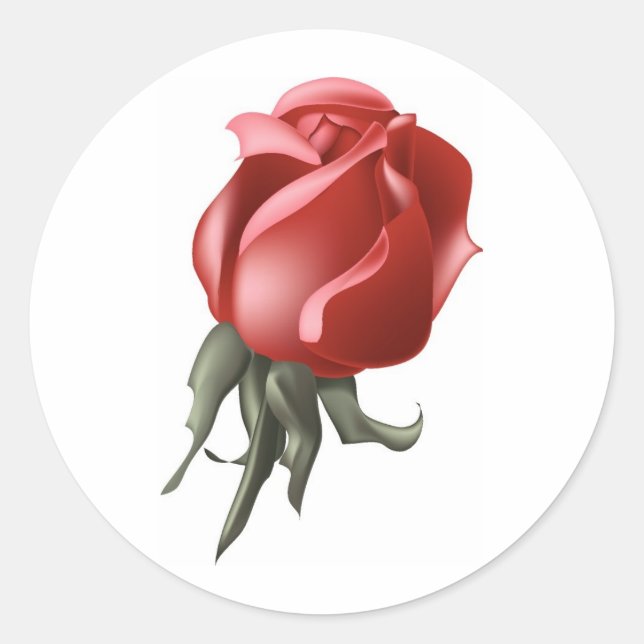 Rote Rose Bud Runder Aufkleber (Vorderseite)