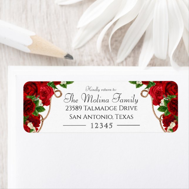 Rote Rose Charro Quinceanera Rücksendeadresse (Insitu)