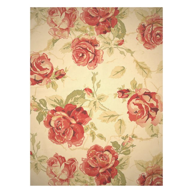 Rote Rose, Creme, Blütenprint Tischdecke (Vorderseite)