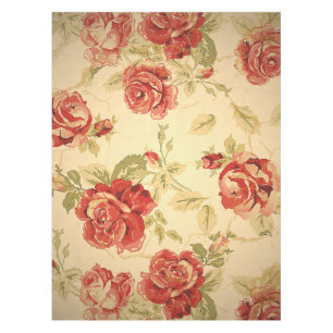 Rote Rose, Creme, tan antiker Blumendruck Tischdecke