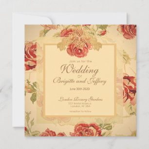 Rote Rose, cremefarbene, antike Blumenschrift rett Save The Date