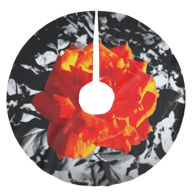 Rote Rose Custom Tree Skirt Polyester Weihnachtsbaumdecke (Vorderseite)