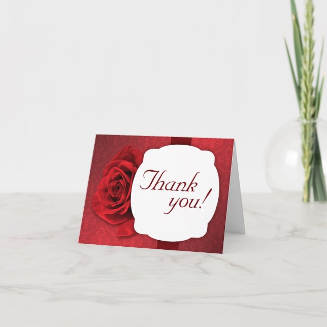 Rote Rose Damask Custom Vielen Dank Karten (Vorderseite)