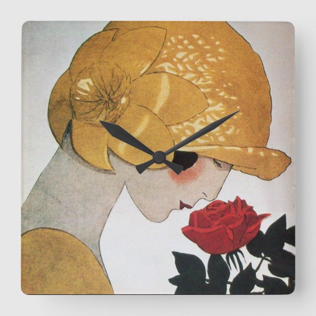 ROTE ROSE DAMEN-WITH QUADRATISCHE WANDUHR (Vorderseite)