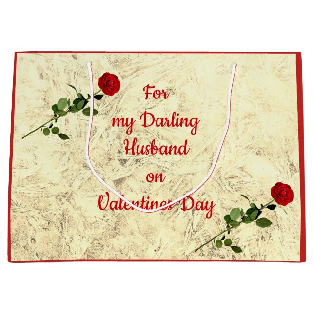 Rote Rose Darling Husband auf Valentinstag Große Geschenktüte (Vorderseite)