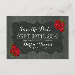 Rote Rose der Blüte Burlap Wood Gothic Save the Da Save The Date