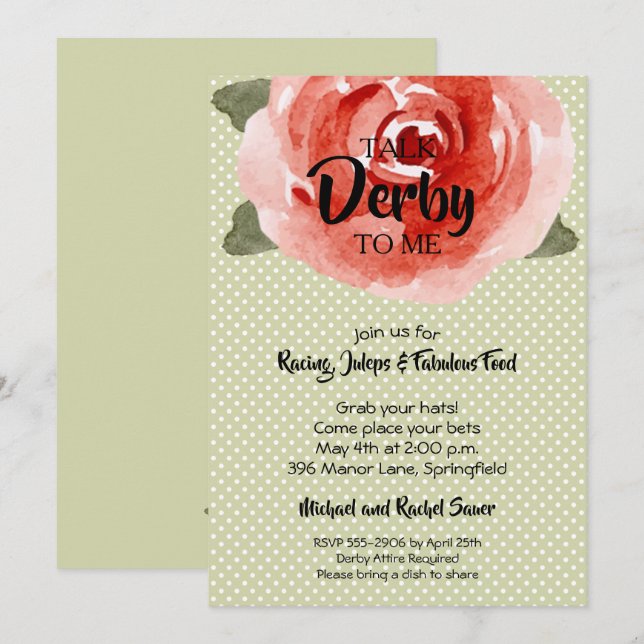Rote Rose Derby Party Einladungen (Vorne/Hinten)