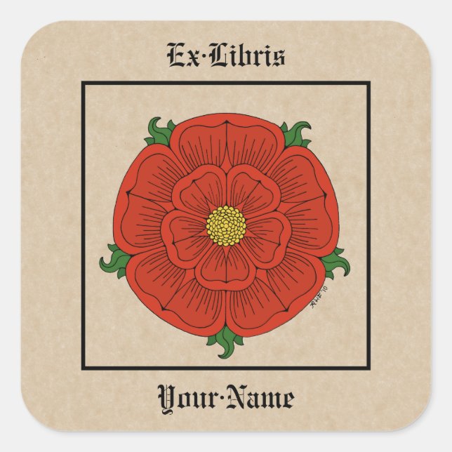 Rote Rose des Lancaster-Buchzeichens Quadratischer Aufkleber (Vorderseite)