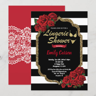 Rote Rose Dessous Dusche schwarz und gold Einladung