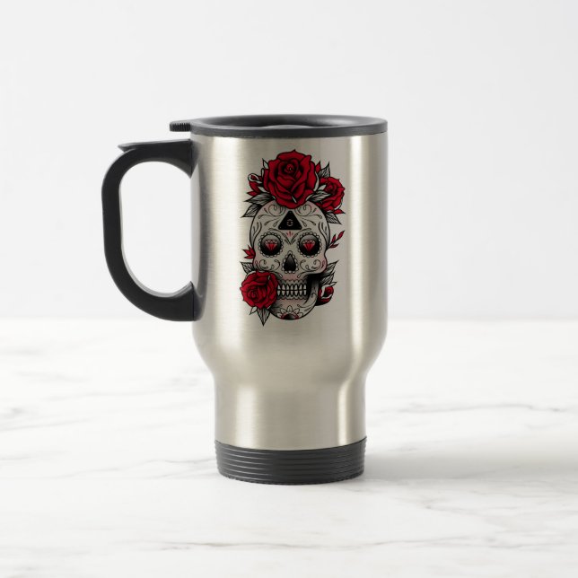 Rote Rose Diamond Tattoo Skull Reisebecher (Links)