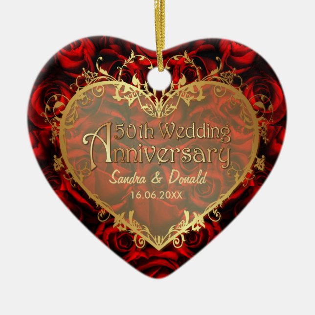 Rote Rose Elegance - 50 Jahre alt Keramikornament (Vorne)
