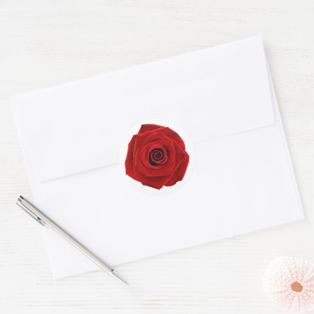 Rote Rose Elegante Liebe Valentine Runder Aufkleber (Umschlag)