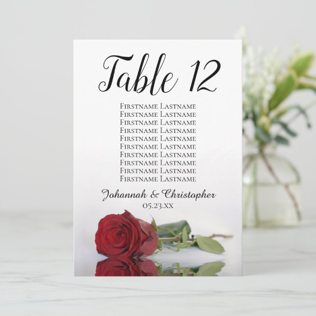 Rote Rose Eleganter Hochzeitstisch Seekarte groß (Stehend Vorderseite)