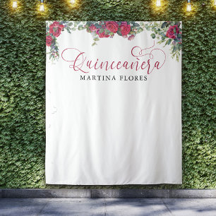 Rote Rose Eukalyptus Elegante Quinceanera Kulisse Wandteppich