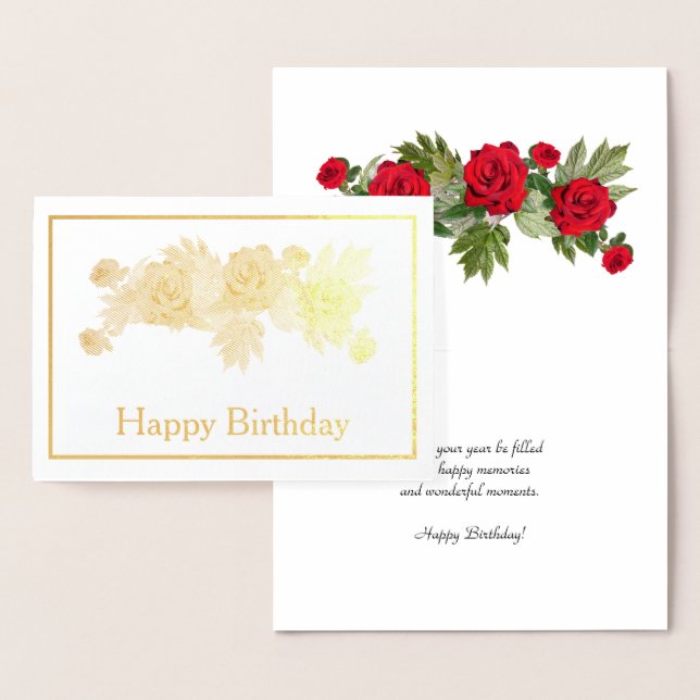 Rote Rose Floral Birthday Gold Folienkarte (Anzeige)
