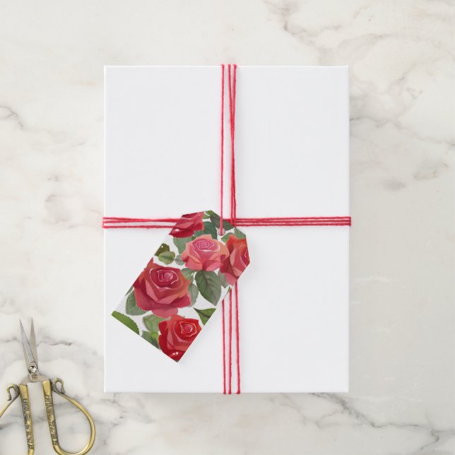 Rote Rose Floral Formale Gastgeschenk Hochzeit Geschenkanhänger (Mit Garn)