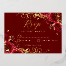 Rote Rose Floral Gold Swirl Quinceanera