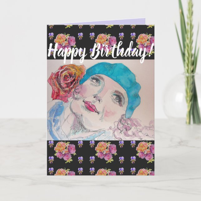 Rote Rose Floral Happy Birthday art Card Karte (Vorderseite)
