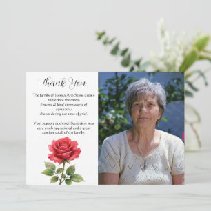Rote Rose Floral Trauer Todes Danke  Einladung
