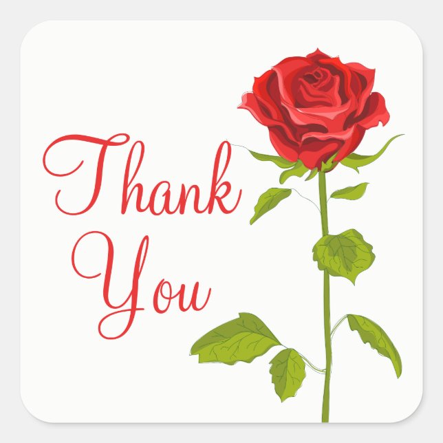 Rote Rose Floral Vielen Dank Hochzeitshöfe Blumen  Quadratischer Aufkleber (Vorderseite)