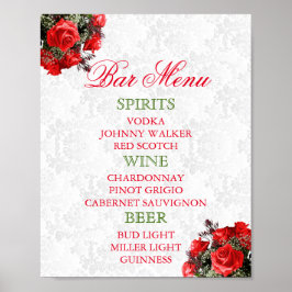 Rote Rose Floral Wedding - Bar Menu Poster