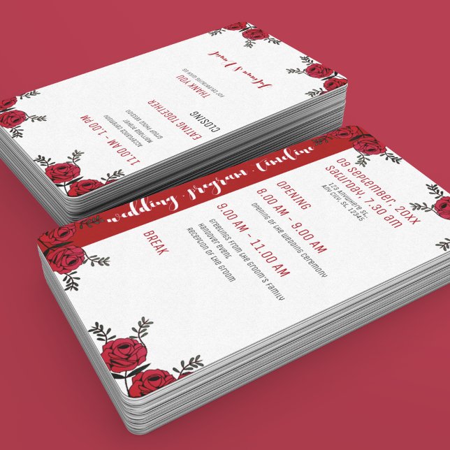 Rote Rose Floral Wedding Theme Fächer (wedding program detailed hand fan)