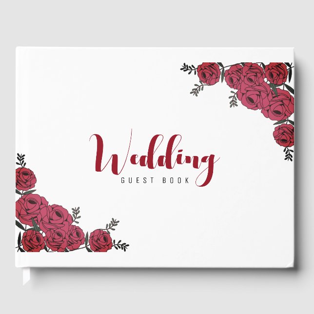 Rote Rose Floral Wedding Theme Gästebuch (Vorderseite)