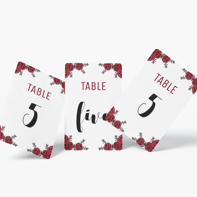 Rote Rose Floral Wedding Theme Tischnummer (table number just for you in your lovely red rose floral theme that matches your theme)