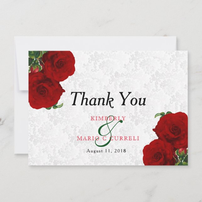 Rote Rose Floral Wedding - Vielen Dank Dankeskarte (Vorderseite)