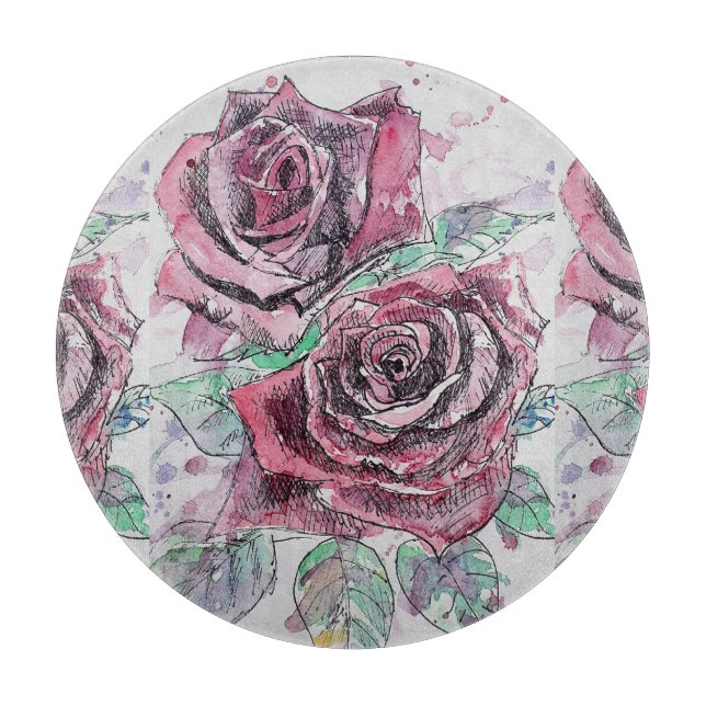 Rote Rose Floral Womans Glass Chopping Board Schneidebrett (Vorderseite)