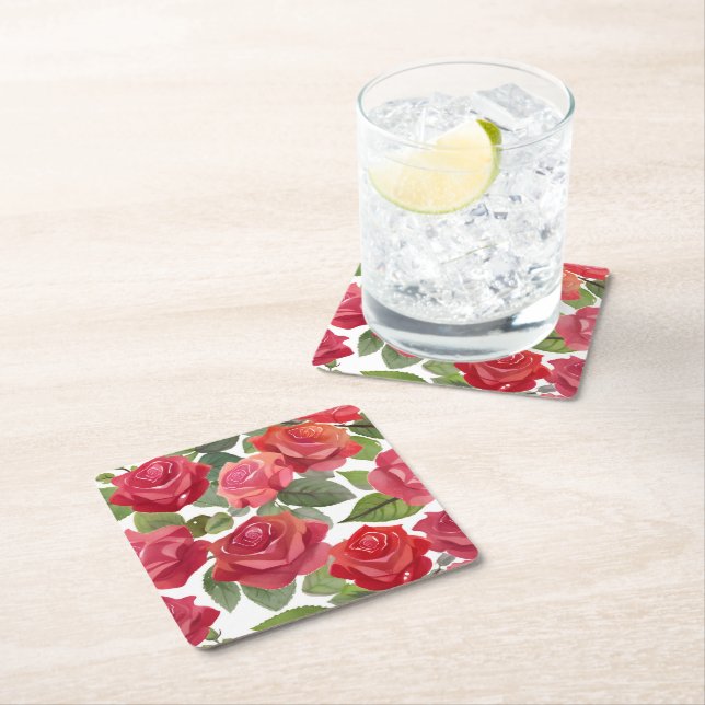 Rote Rose Florale feierliche Hochzeit Rechteckiger Pappuntersetzer (Vor Ort)
