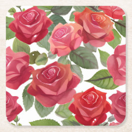 Rote Rose Florale feierliche Hochzeit Rechteckiger Pappuntersetzer