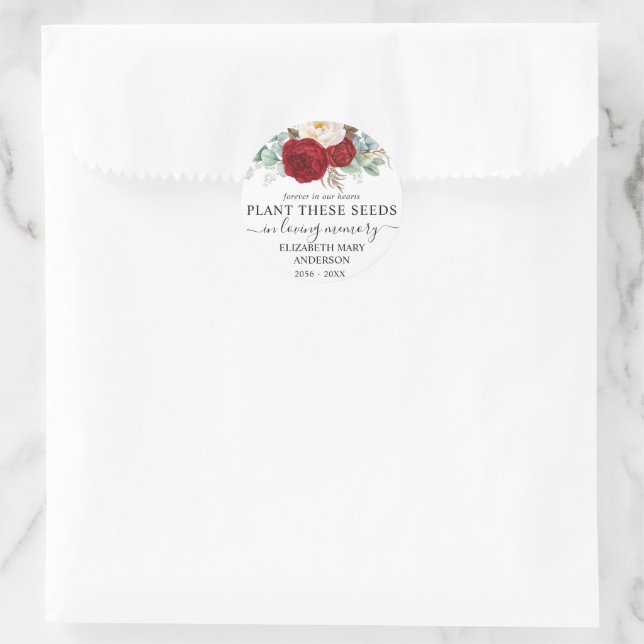 Rote Rose florale Saatgutpackung Gedenkfeier Beerd Runder Aufkleber (Tasche)