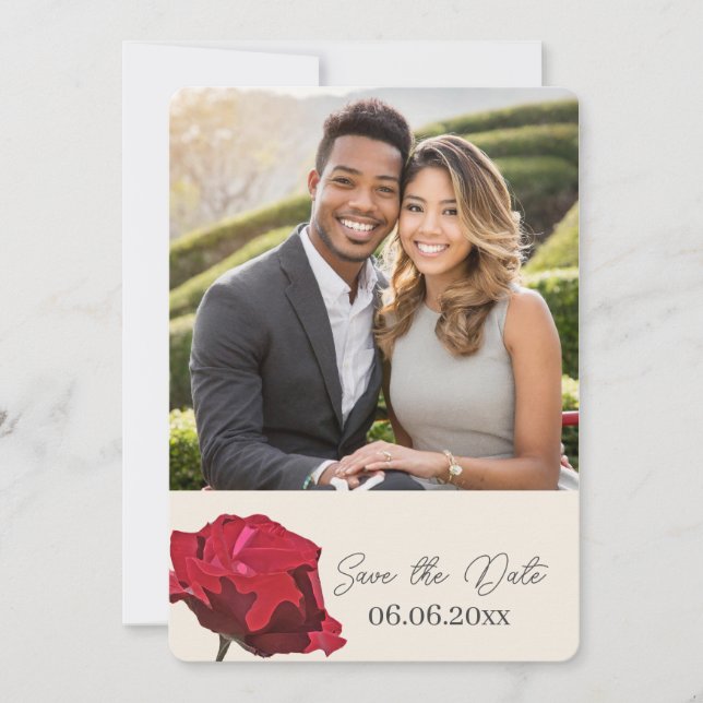 Rote Rose Foto Save-the-Date-Karte Save The Date (Vorderseite)