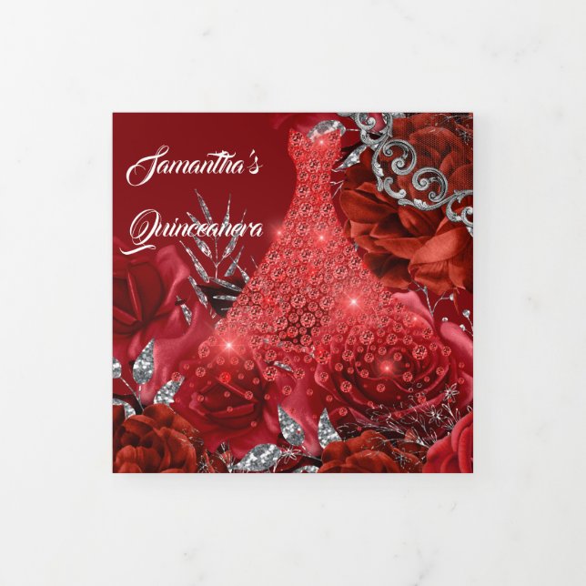 Rote Rose Frauen FOTO Blumengeburt Dreifach Gefaltete Einladung (Cover)