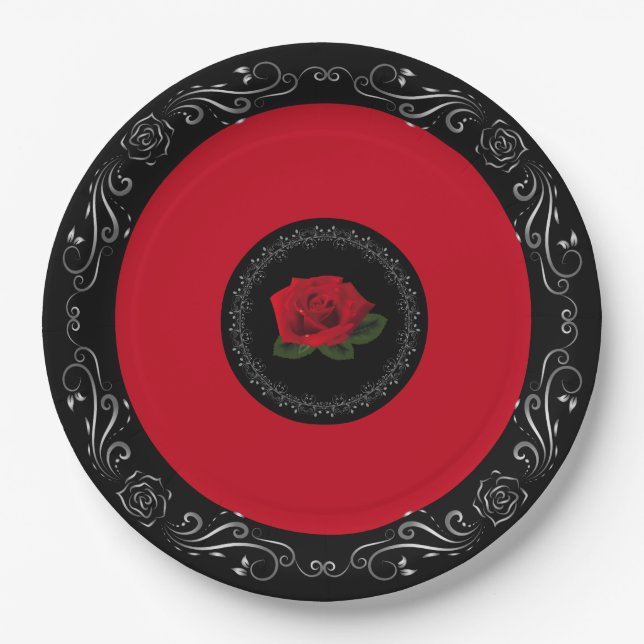 Rote Rose Fräulein-Amerika 9" PapierTeller (Vorderseite)