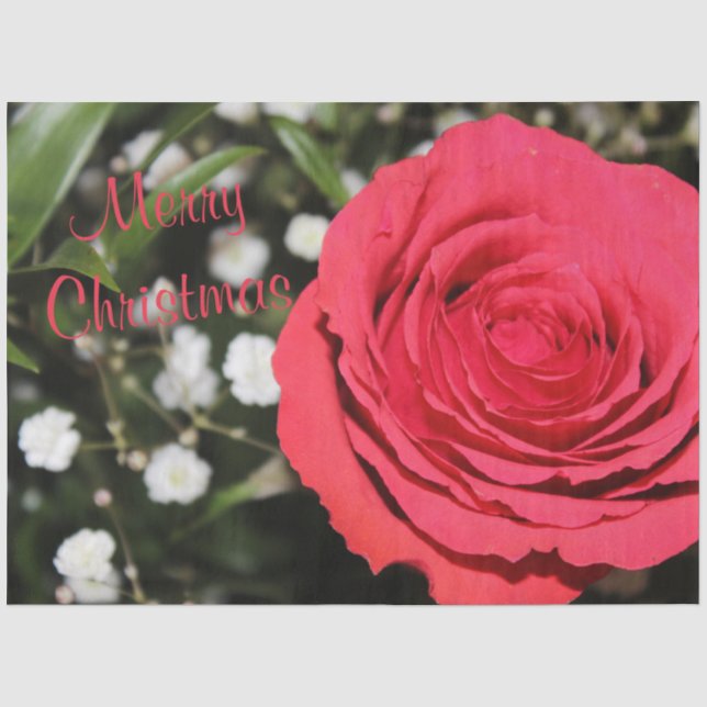 Rote Rose Frohe Weihnachtszettel Seidenpapier (Vorderseite)