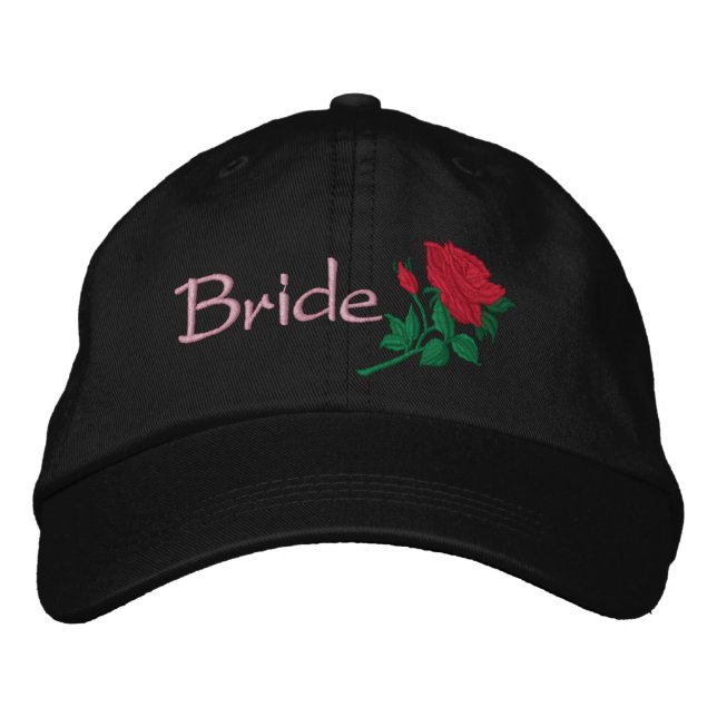 Rote Rose für die bestickte Hochzeitskappe Bestickte Baseballkappe (Vorderseite)