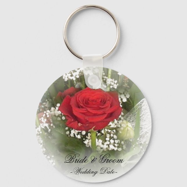 Rote Rose Gastgeschenk Hochzeit Schlüsselanhänger (Vorderseite)