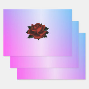 Rote Rose geht auf Lila Wrapping Paper Geschenkpapier Set