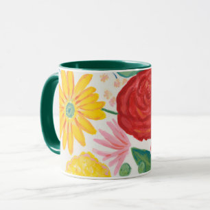 Rote Rose Gelbe Daisy Floral Tasse