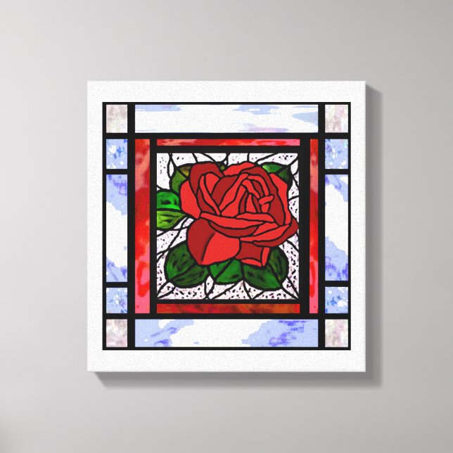 Rote Rose Gestaltetes Glas Art Deco Leinwanddruck (Vorderseite)