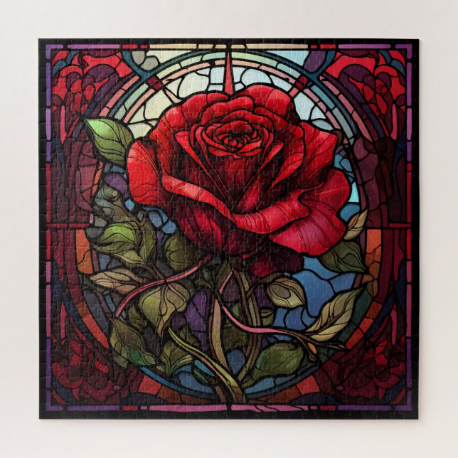 Rote Rose Glaspuzzle (Vertikal)